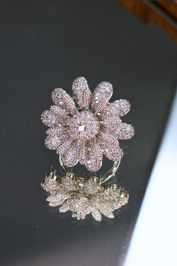 Silver Daisy Textured Adjustable Ring