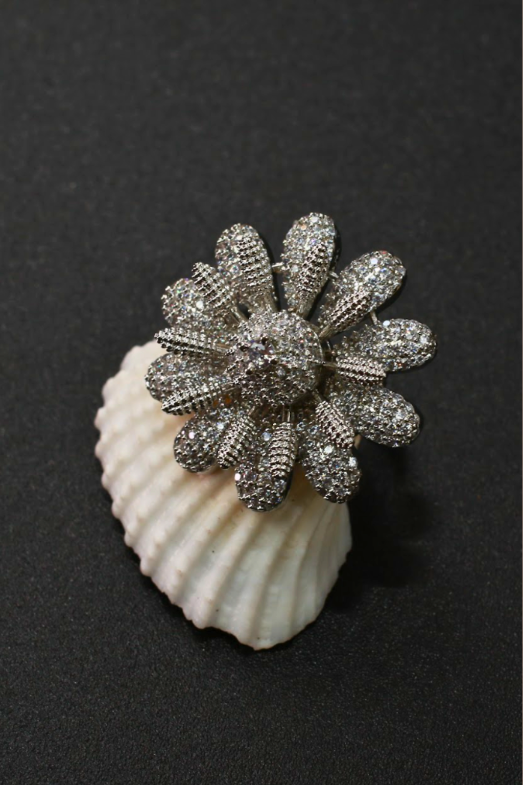 Silver Daisy Textured Adjustable Ring