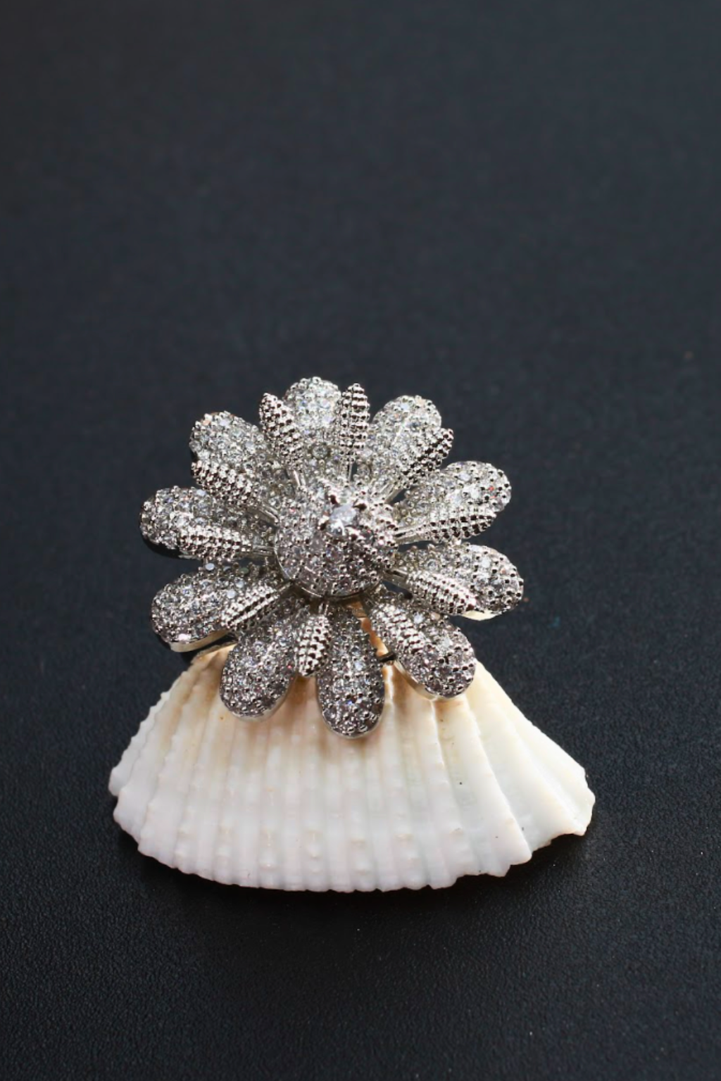 Silver Daisy Textured Adjustable Ring