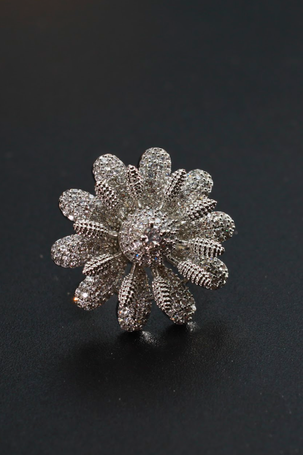 Silver Daisy Textured Adjustable Ring