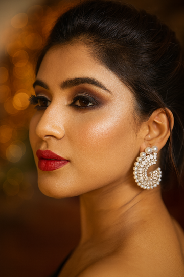 Luxury Pearl & Crystal Semi-Hoop Earrings – Elegant Anti-Tarnish Design