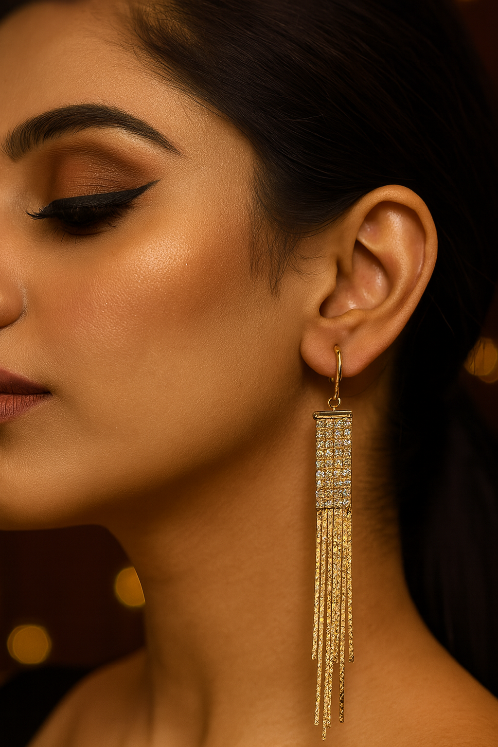Square Mesh Tassel Earrings – Bold Gold Anti-Tarnish Jewelry