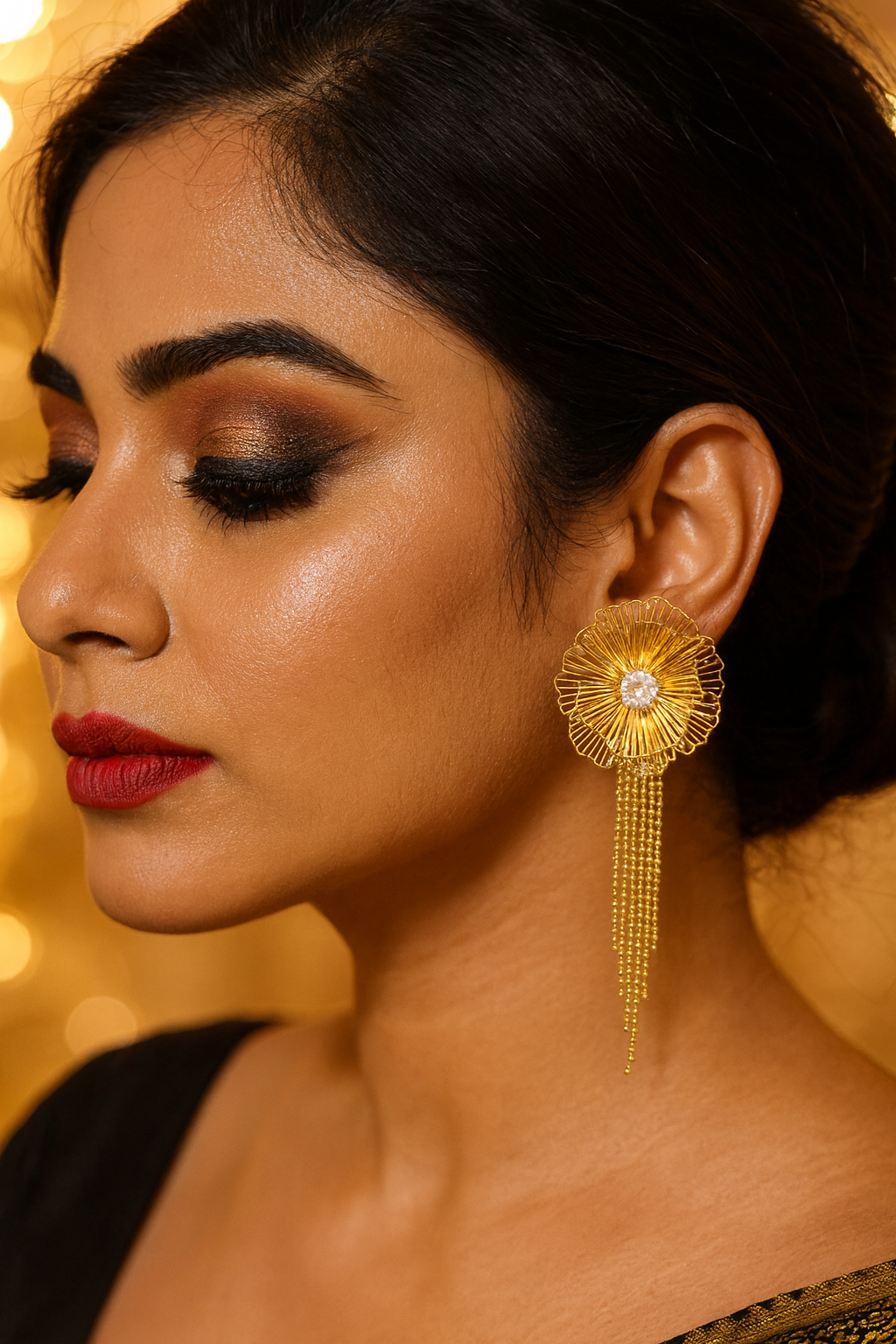 Statement Flower Dangle Earrings with Crystals