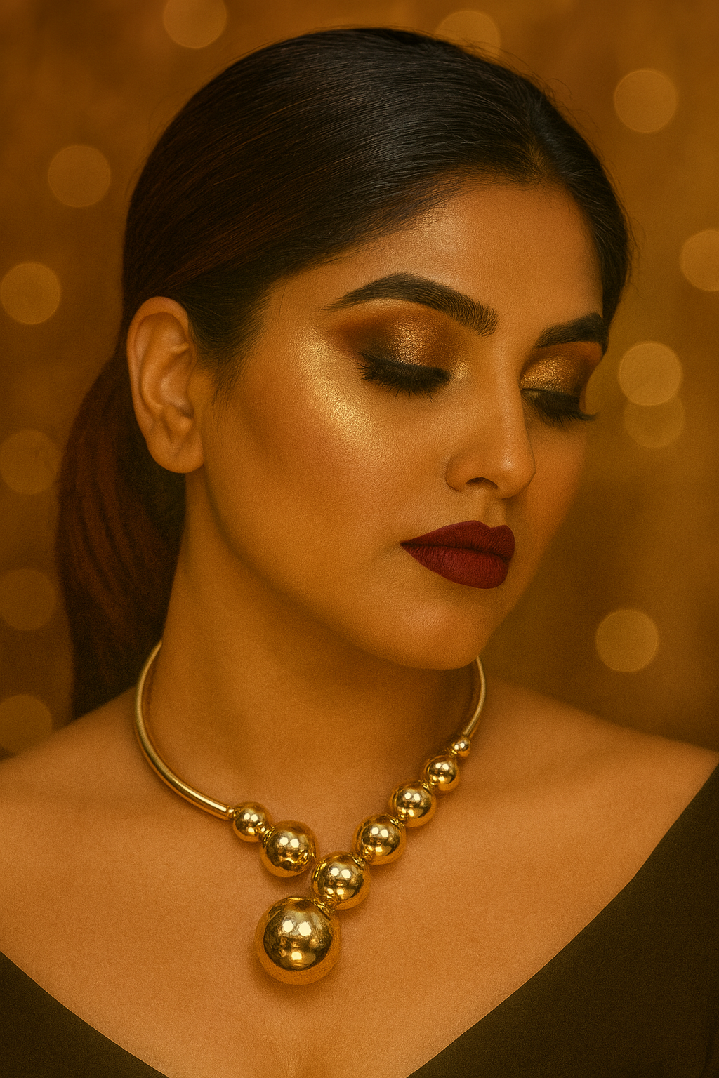 Contemporary Gold-Toned Beaded Choker Necklace