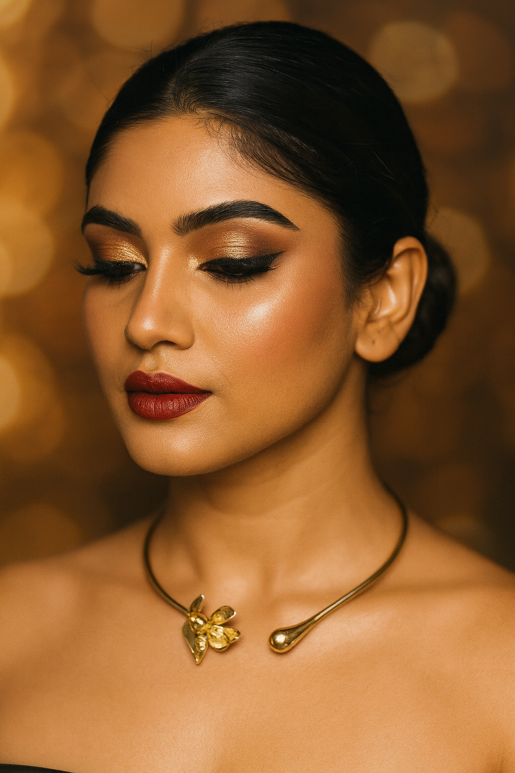 Contemporary Gold-Toned Floral Open Choker Necklace