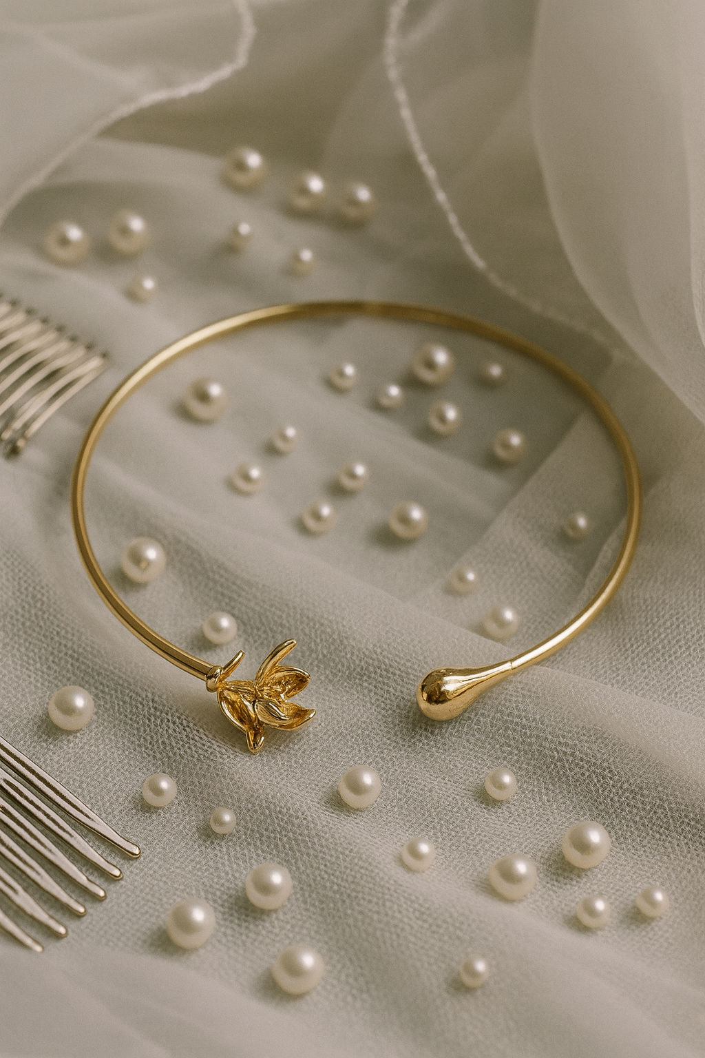 Contemporary Gold-Toned Floral Open Choker Necklace