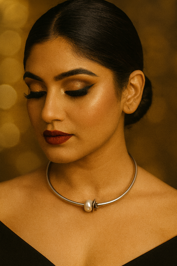 Minimalist Pearl Accent Silver Choker Necklace