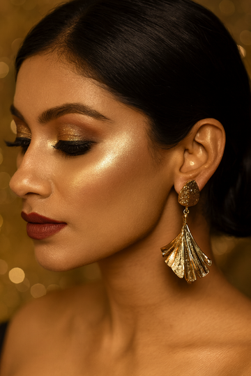 Textured Ginkgo Leaf Earrings – Golden Anti-Tarnish Design