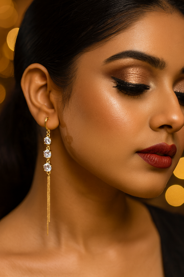 Crystal Chain Drop Earrings – Elegant Gold & CZ Design