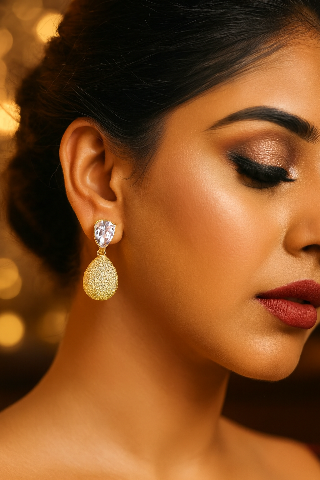 Gold Teardrop CZ Drop Earrings