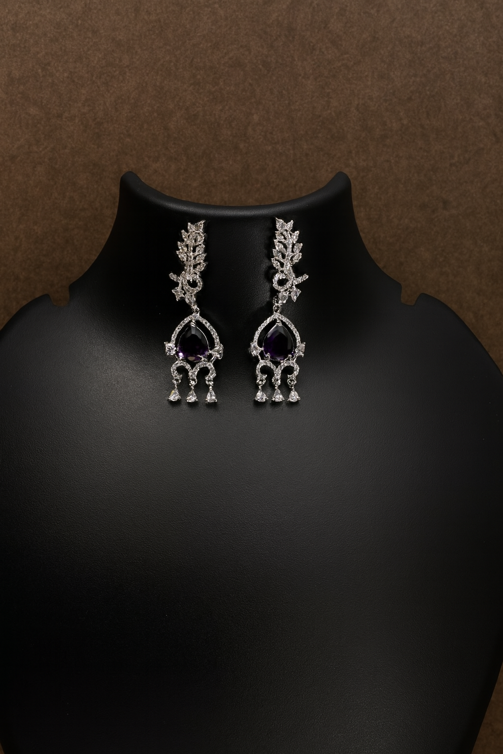 Vintage Scroll Drop Earrings with Purple Stones