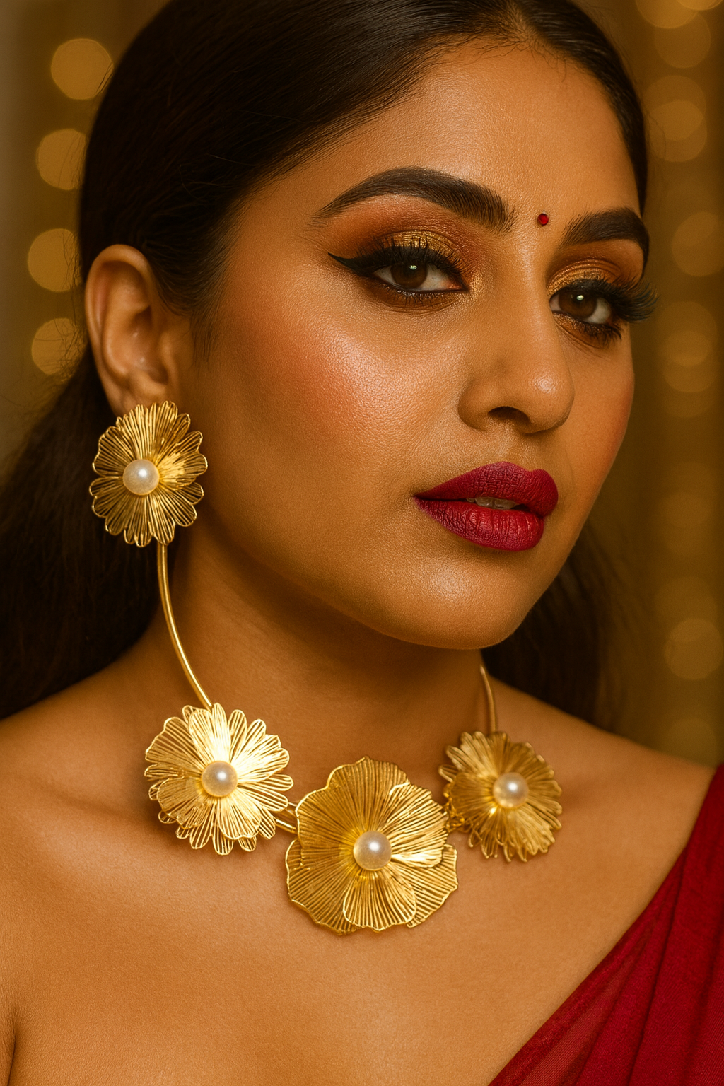 Floral Wire Pearl Embellished Open Collar Choker