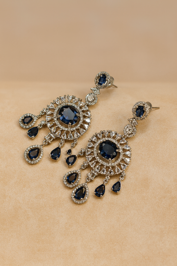 Royal Blue Chandelier Earrings with CZ Accents