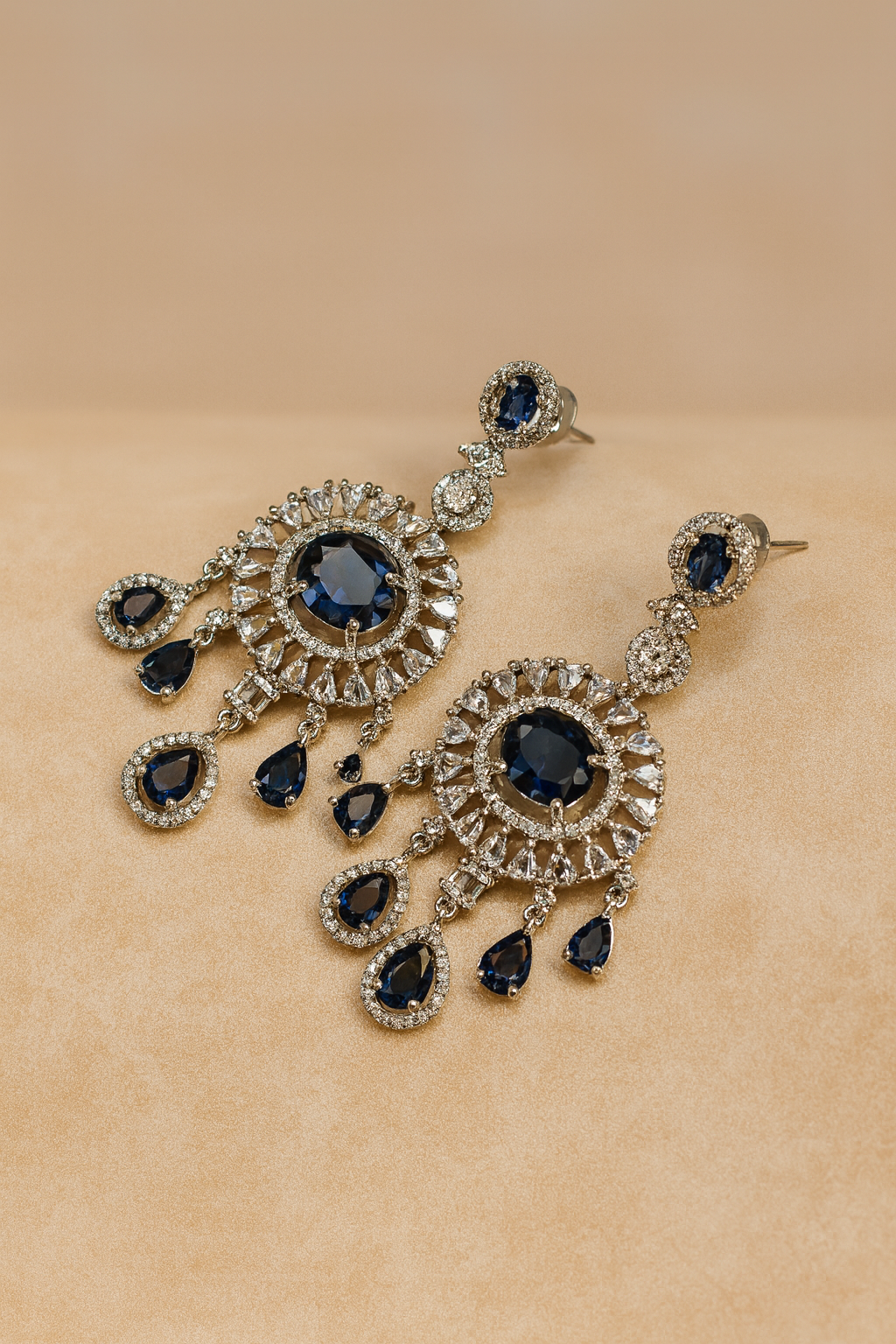 Royal Blue Chandelier Earrings with CZ Accents