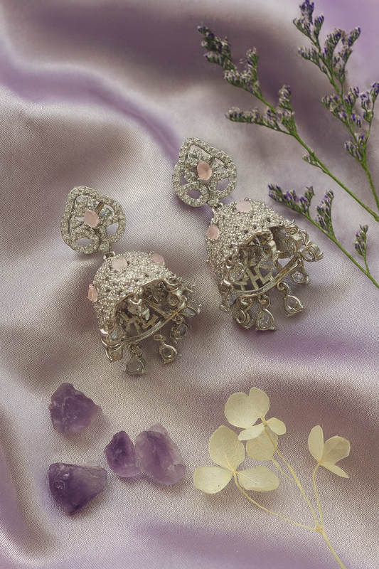 Purple CZ Drop Earrings – Floral Top Design for Special Events