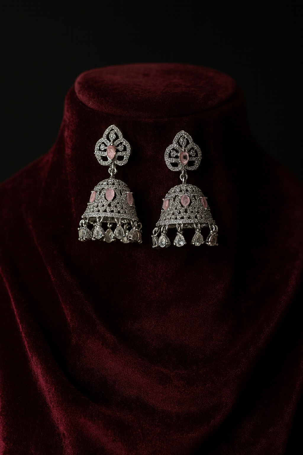 Purple CZ Drop Earrings – Floral Top Design for Special Events