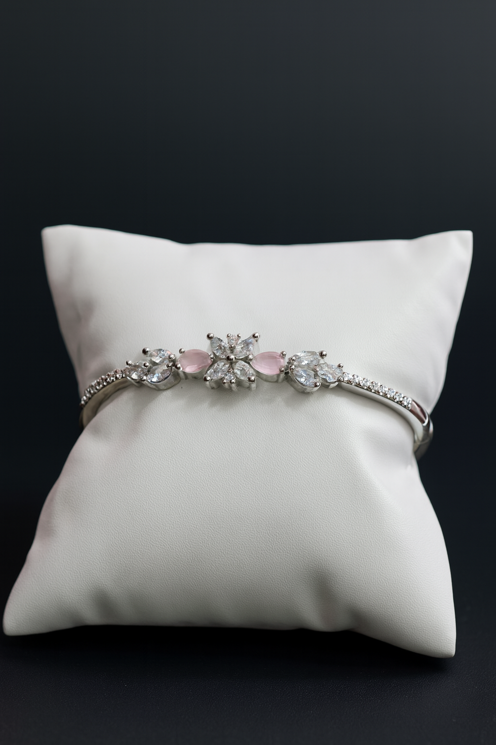 Floral Cluster Silver Bracelet with Pink Accents