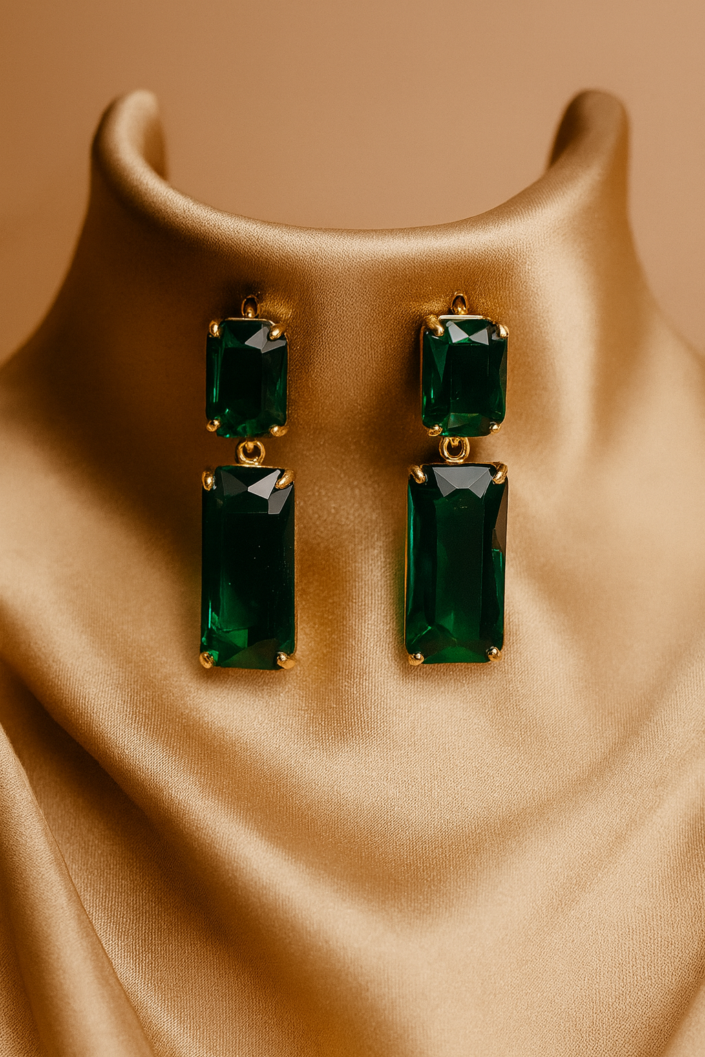 Emerald Green Double Drop Stud Earrings