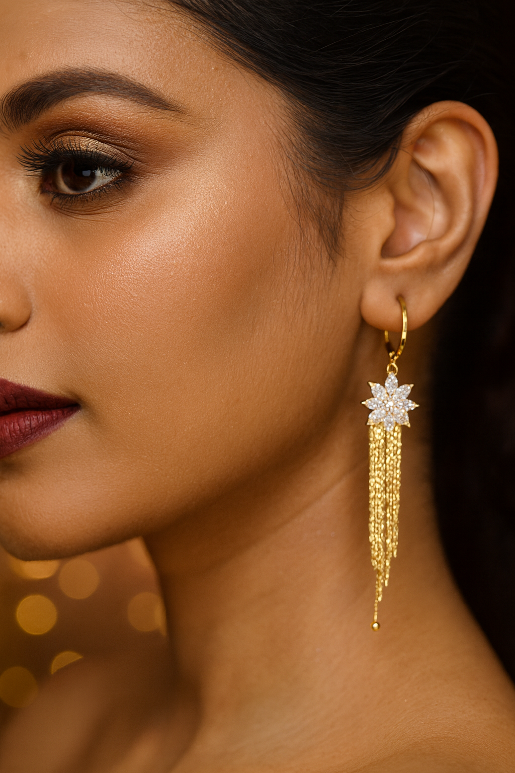 Gold Starburst Tassel Earrings