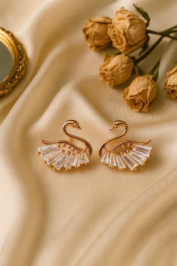 Swan Shaped CZ Stud Earrings