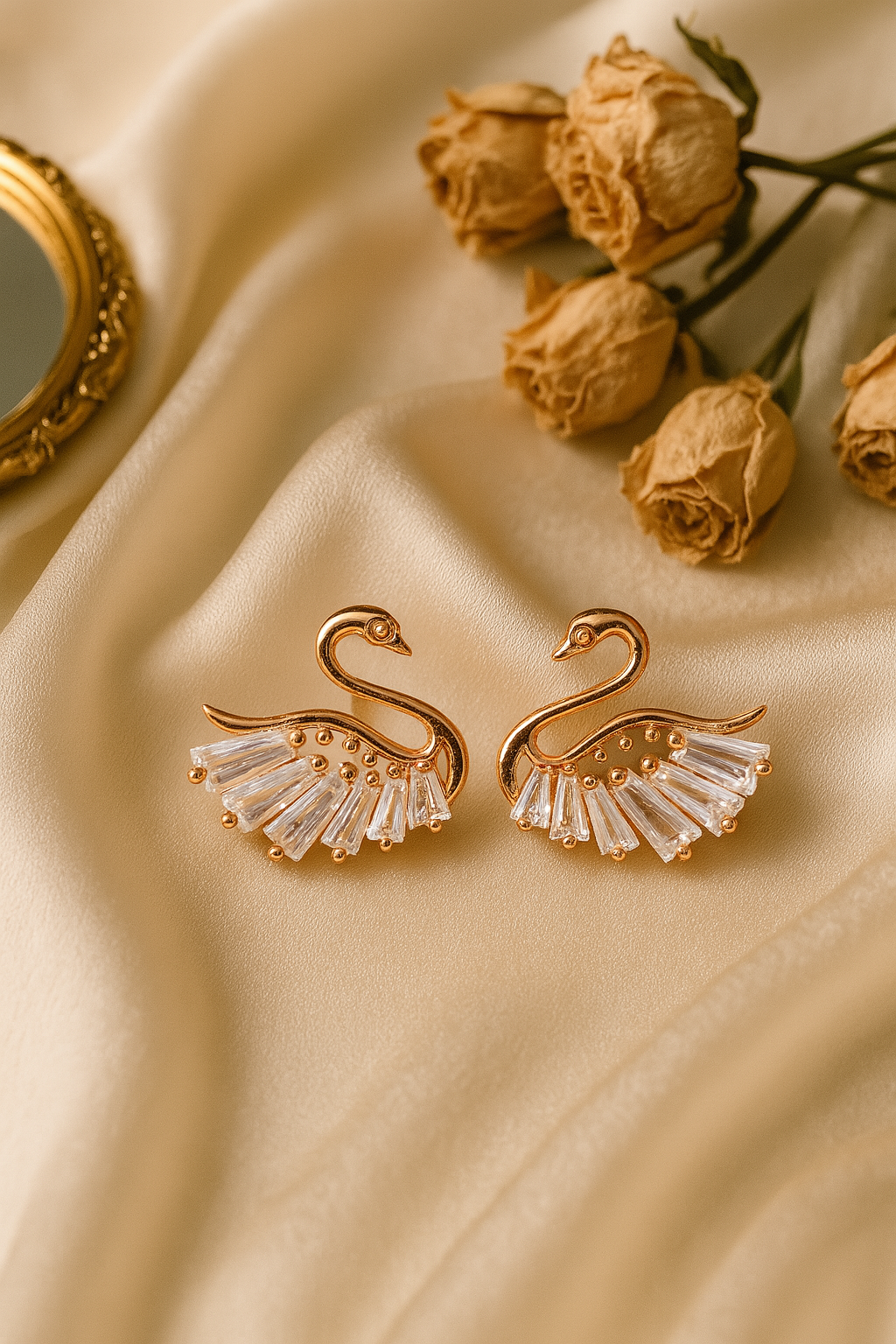 Swan Shaped CZ Stud Earrings