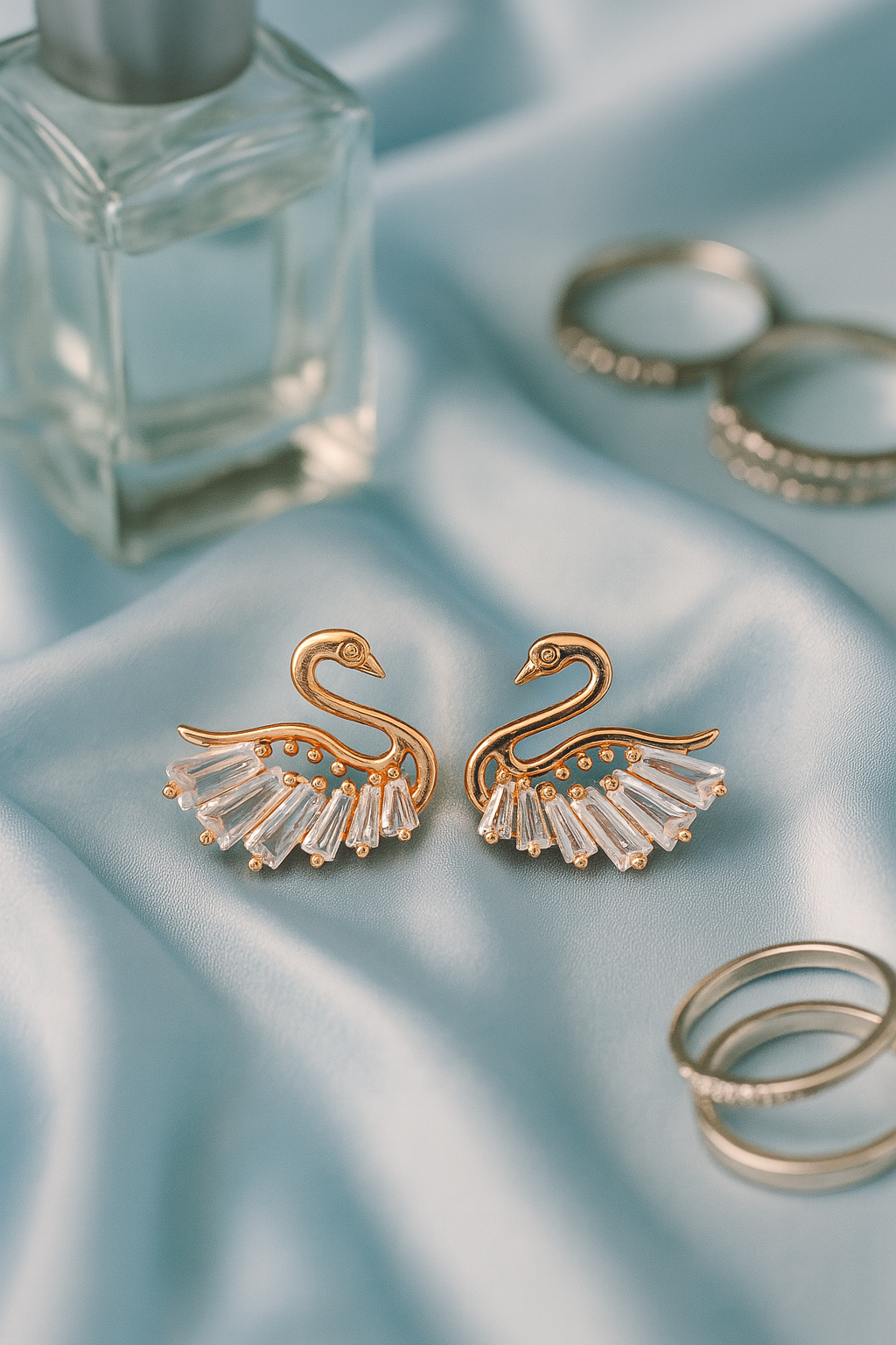 Swan Shaped CZ Stud Earrings