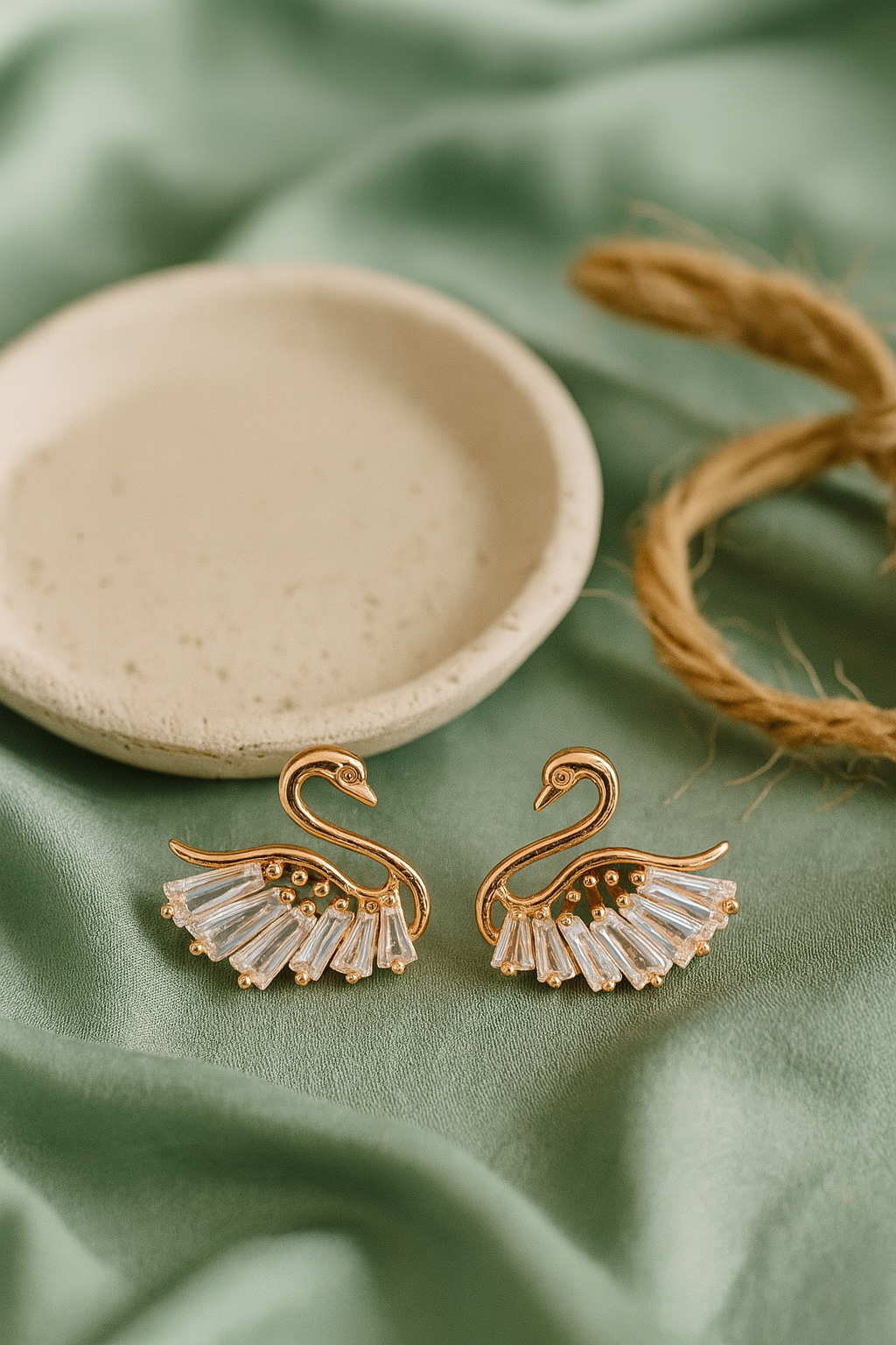 Swan Shaped CZ Stud Earrings