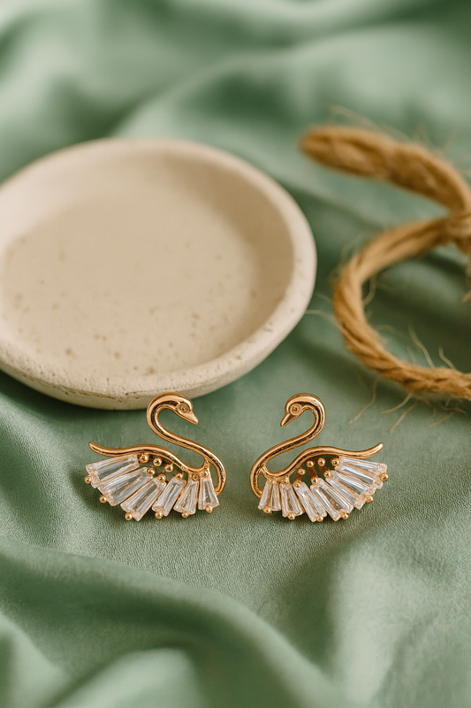 Swan Shaped CZ Stud Earrings