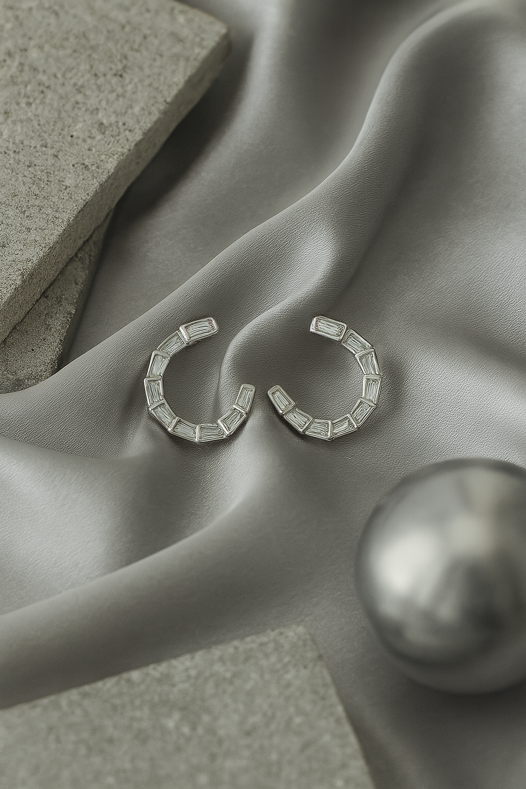 Semi-Hoop Crystal Segment Earrings