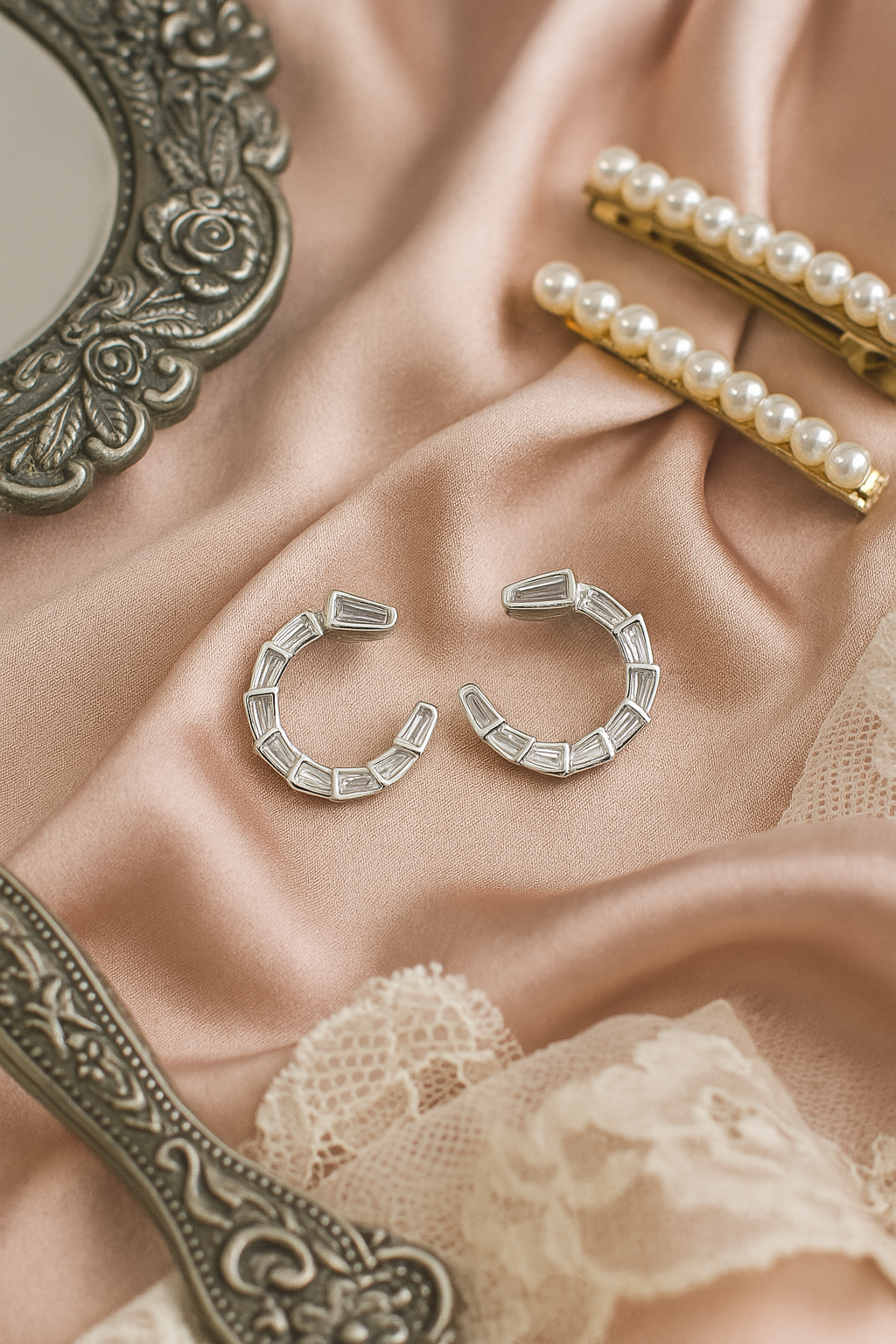 Semi-Hoop Crystal Segment Earrings