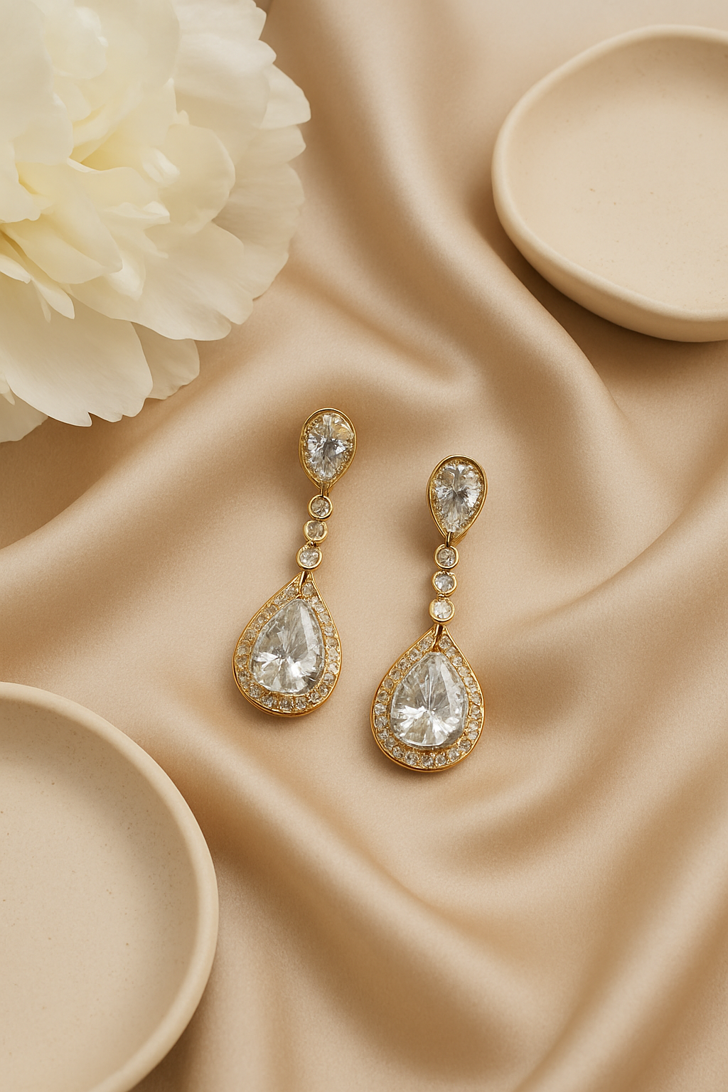 Golden Teardrop Crystal Dangle Earrings