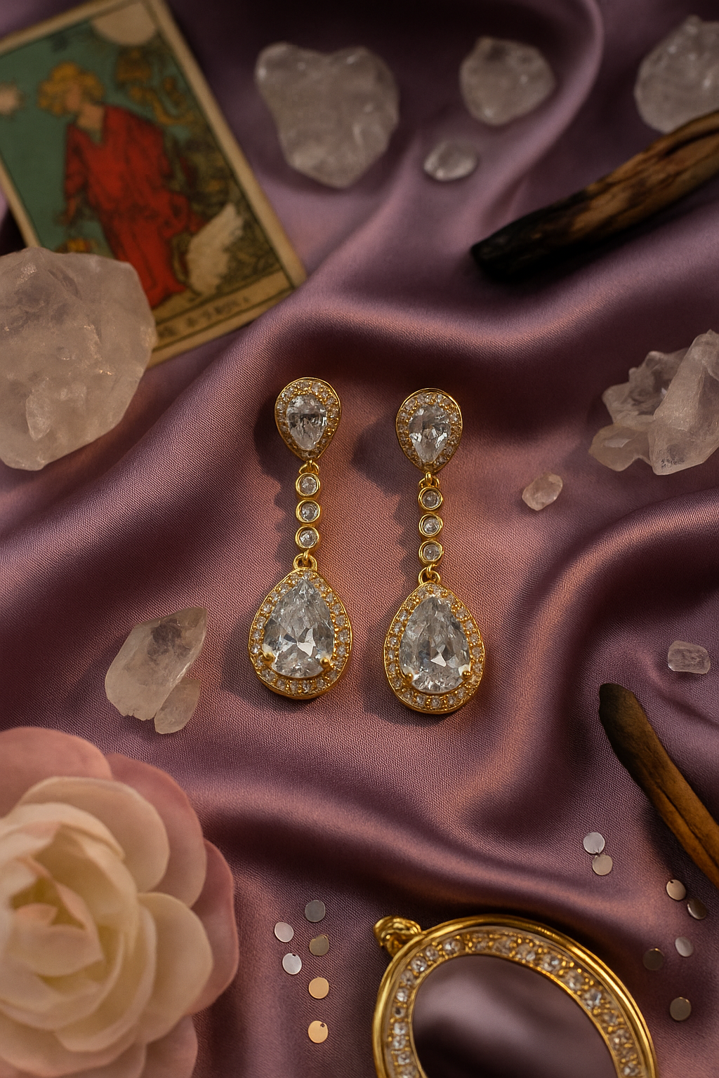 Golden Teardrop Crystal Dangle Earrings