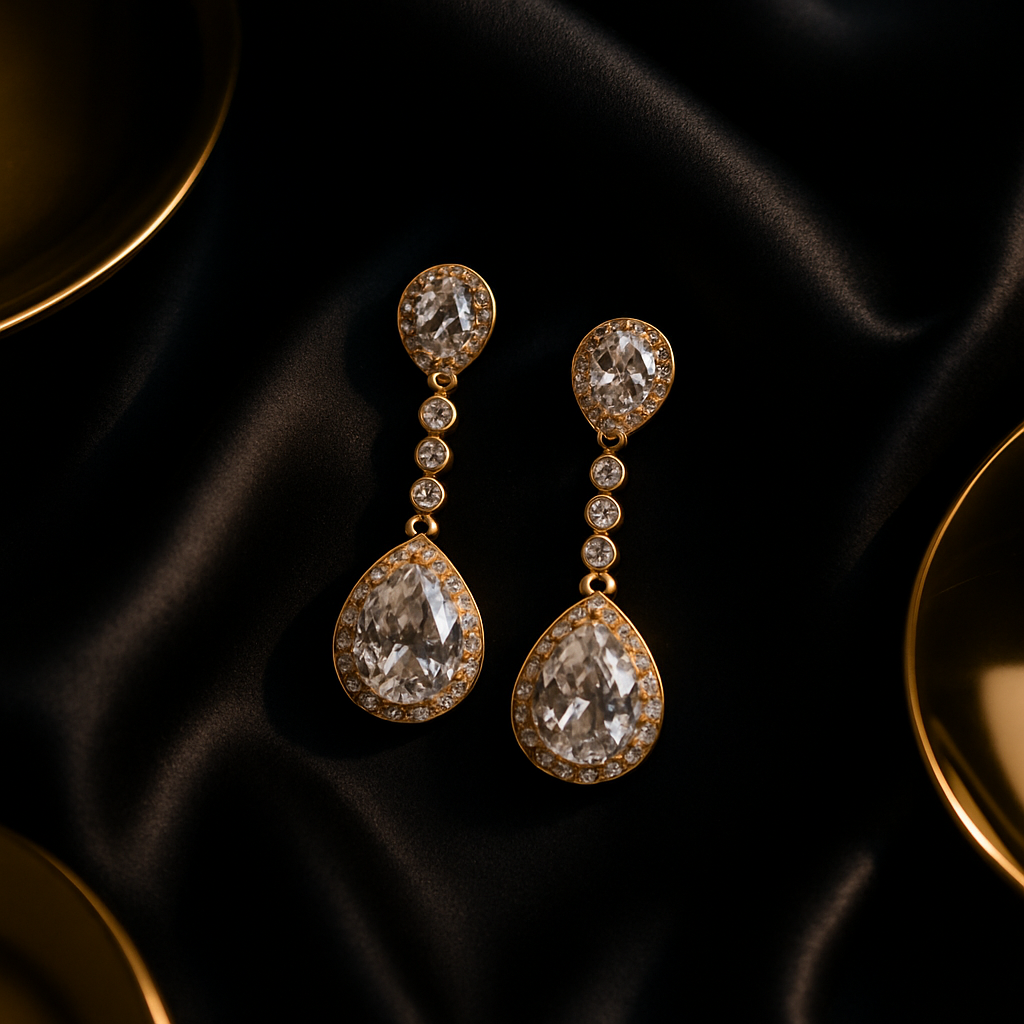 Golden Teardrop Crystal Dangle Earrings