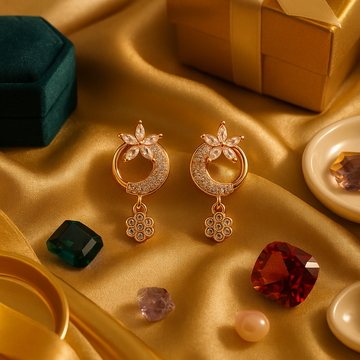 Floral Crescent Earrings with Hanging Flower