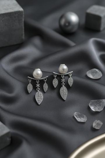 Pearl Leaf Dangling Earrings