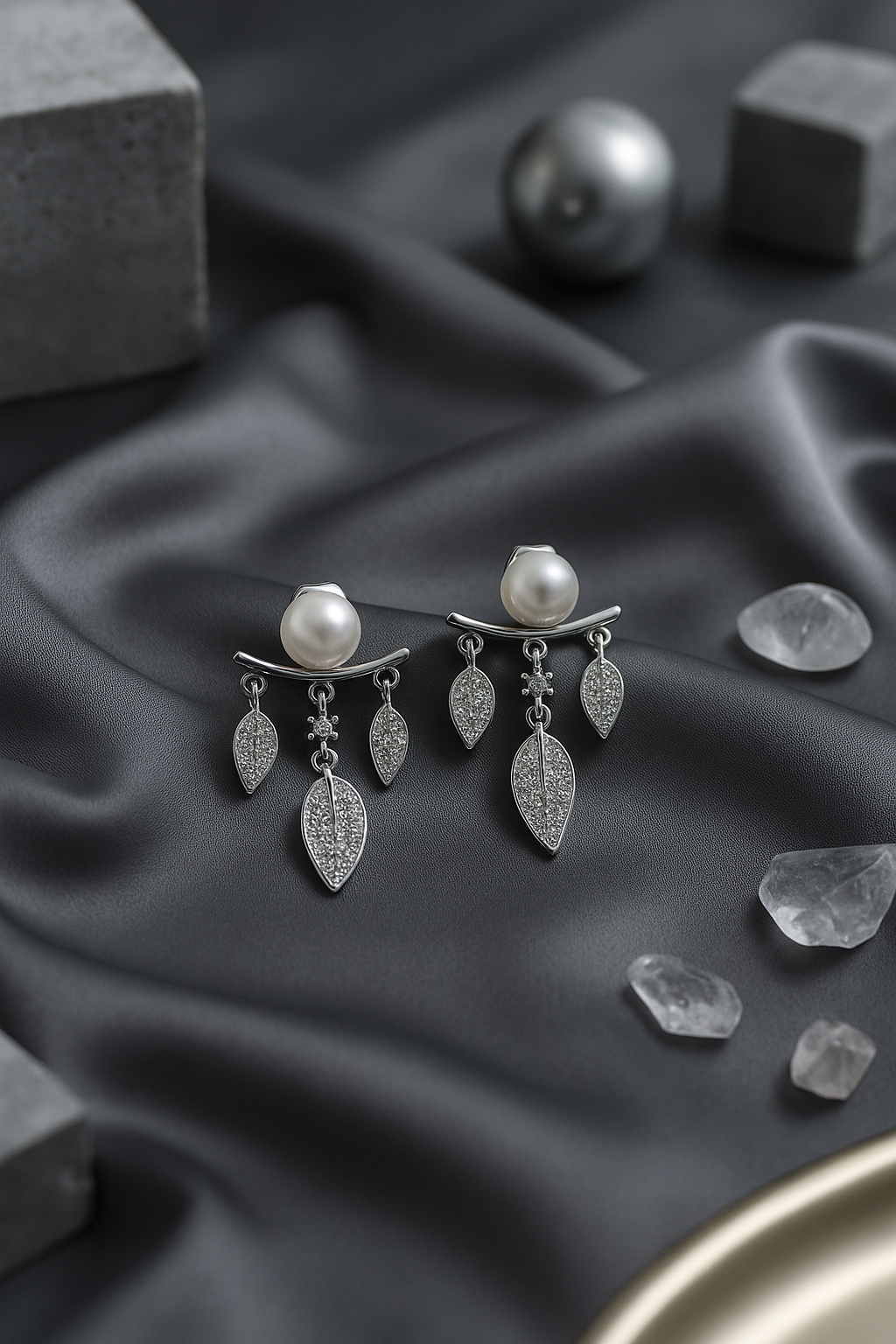 Pearl Leaf Dangling Earrings