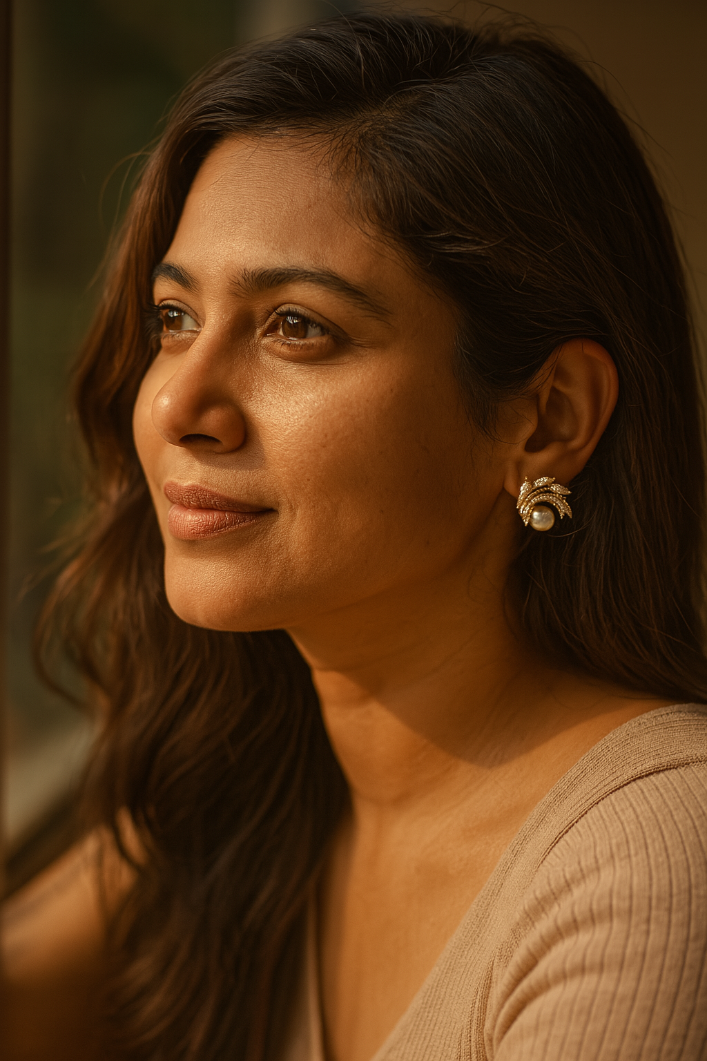 Rose Gold Curved Leaf Pearl Stud Earrings