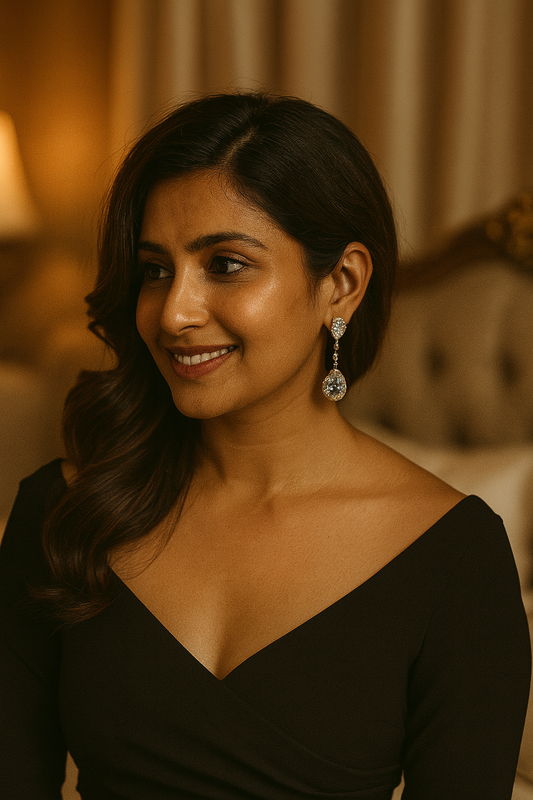 Golden Teardrop Crystal Dangle Earrings