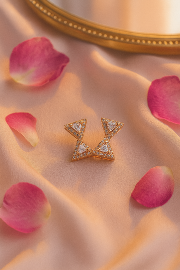 Triangle Gem Bow Stud Earrings