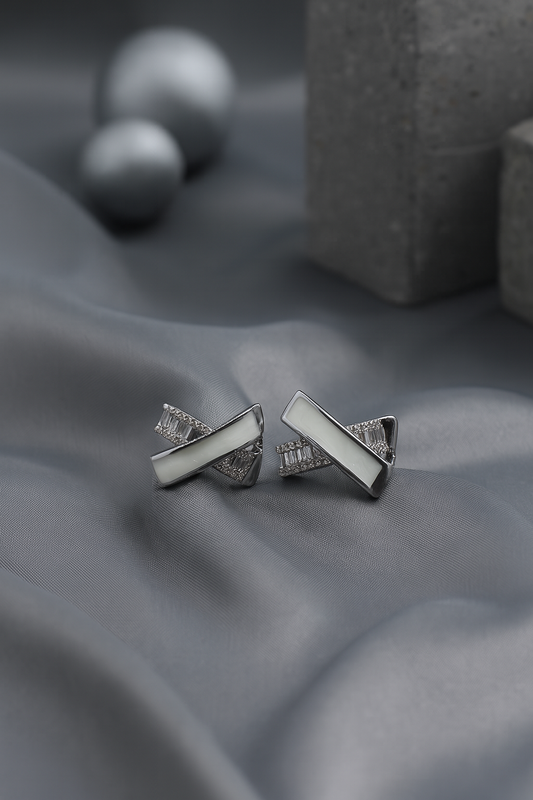 Elegant White Enamel Stud Earrings