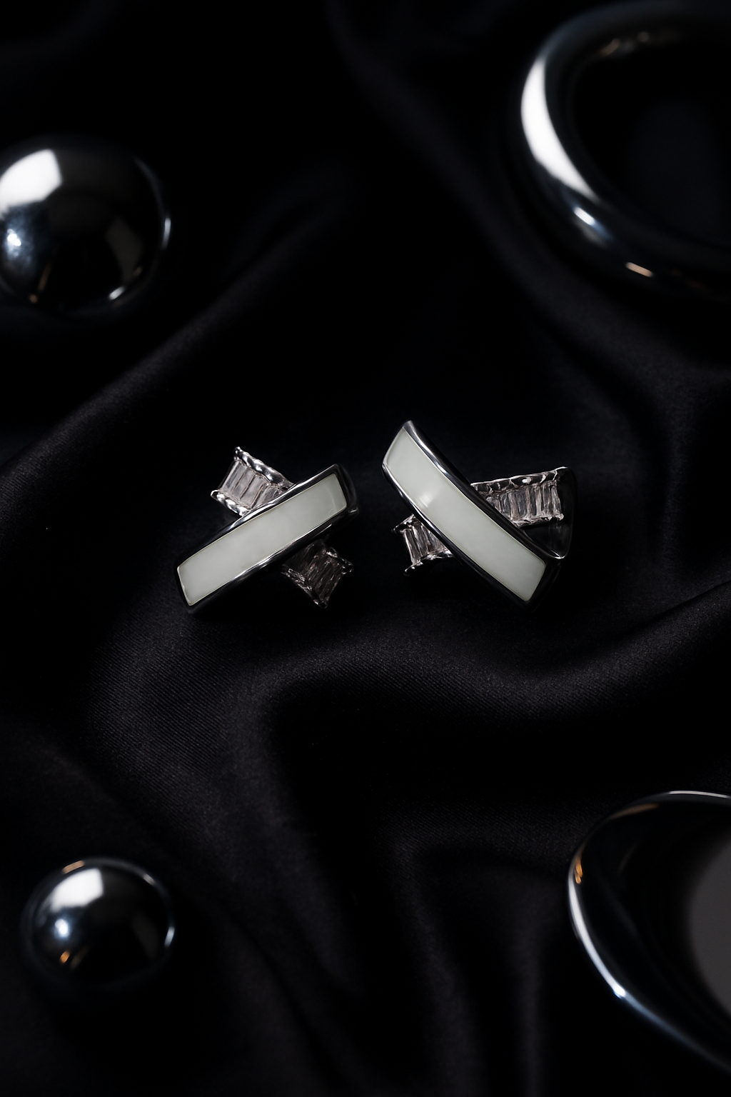 Elegant White Enamel Stud Earrings