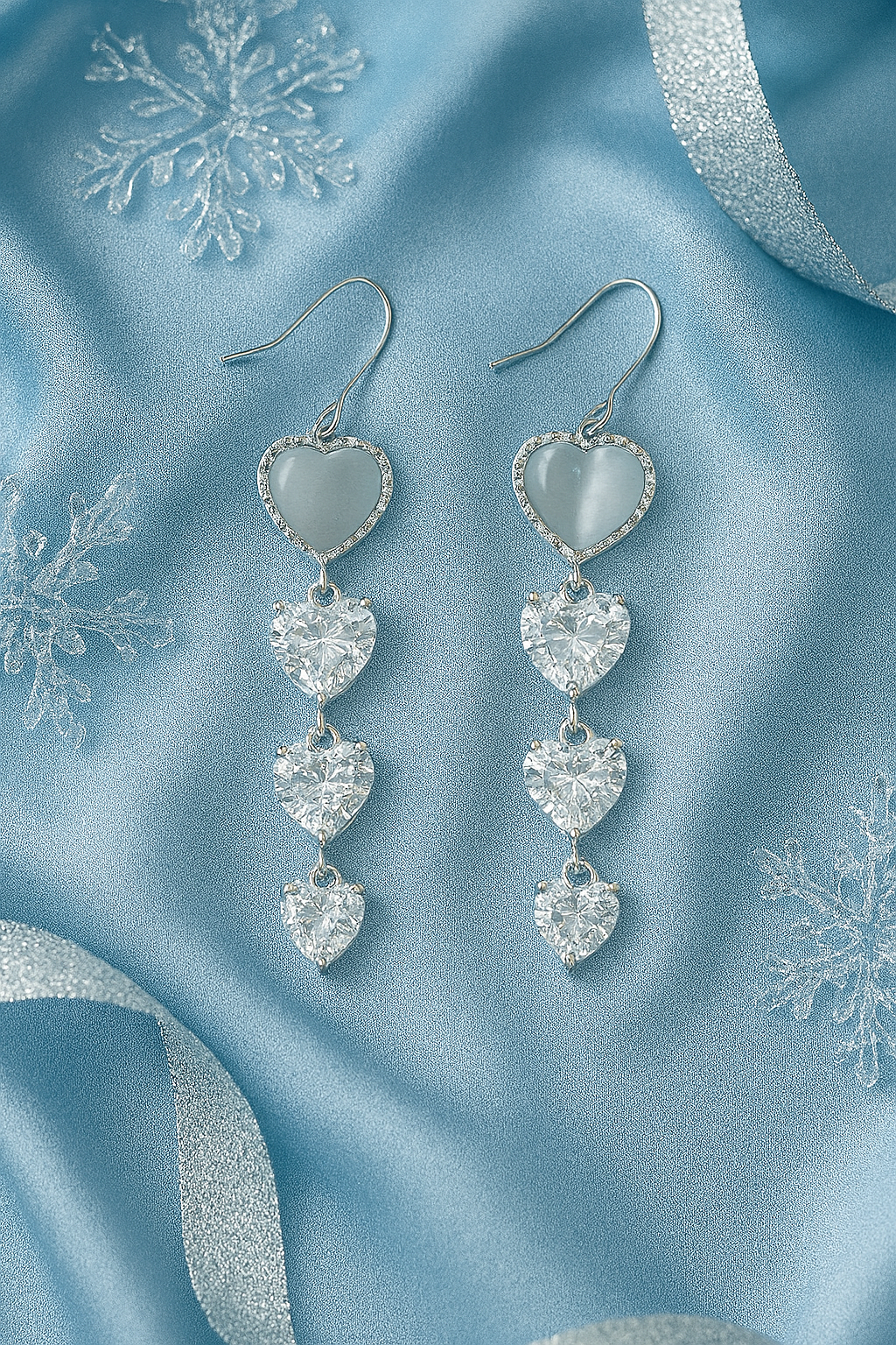 Silver Multi-Heart Dangler Earrings with CZ Stones