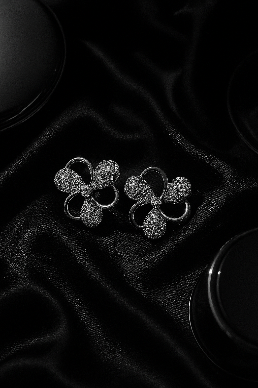 Silver Floral Stud Earrings with Micro CZ Embellishments
