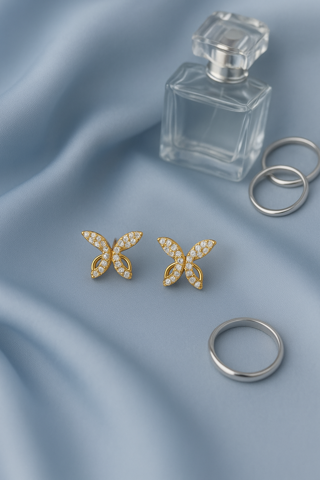 Butterfly Motif Stud Earrings in Gold