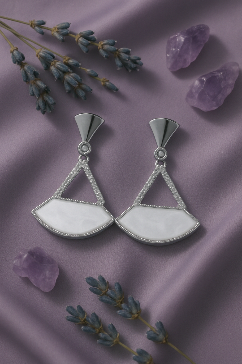 Geometric White Stone Drop Earrings