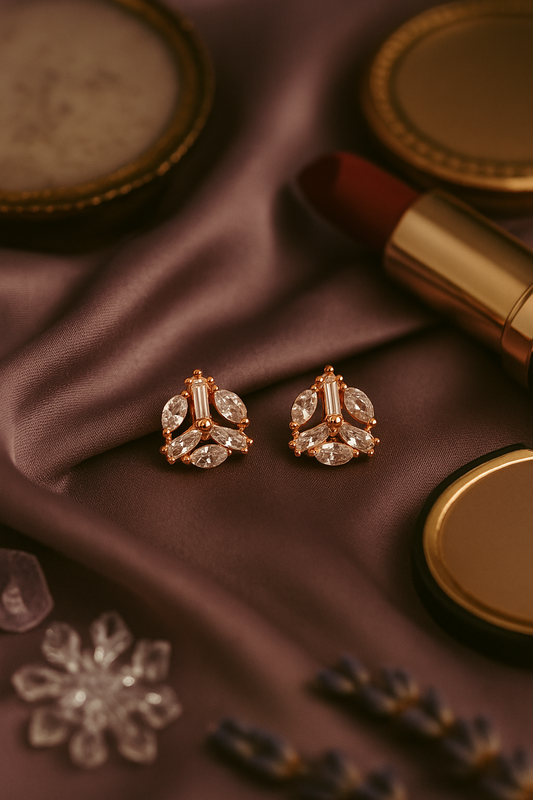 Rose Gold Leaf Cluster Stud Earrings