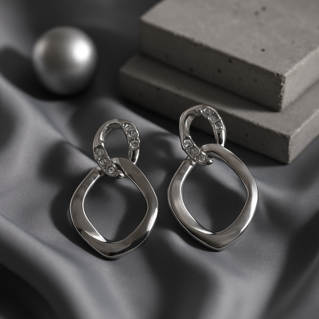 Double Hoop Metallic Statement Earrings