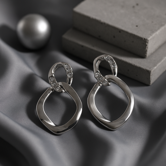 Double Hoop Metallic Statement Earrings