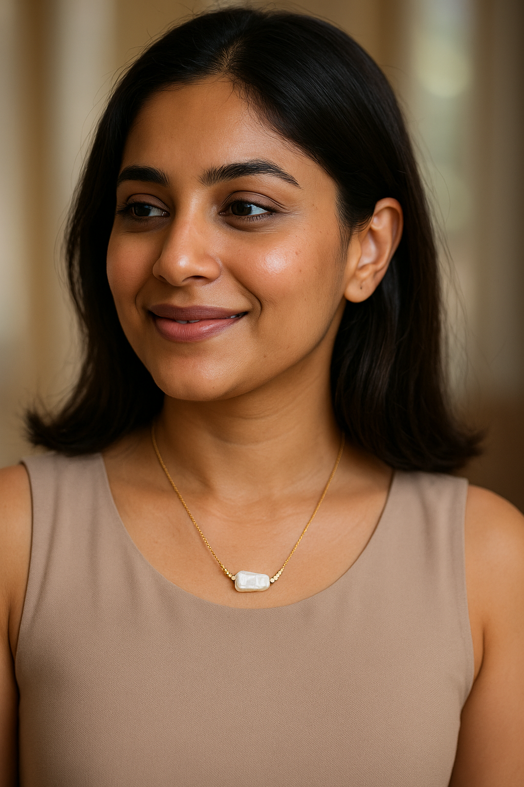 Modern Baroque Pearl Pendant with Box Bead Chain