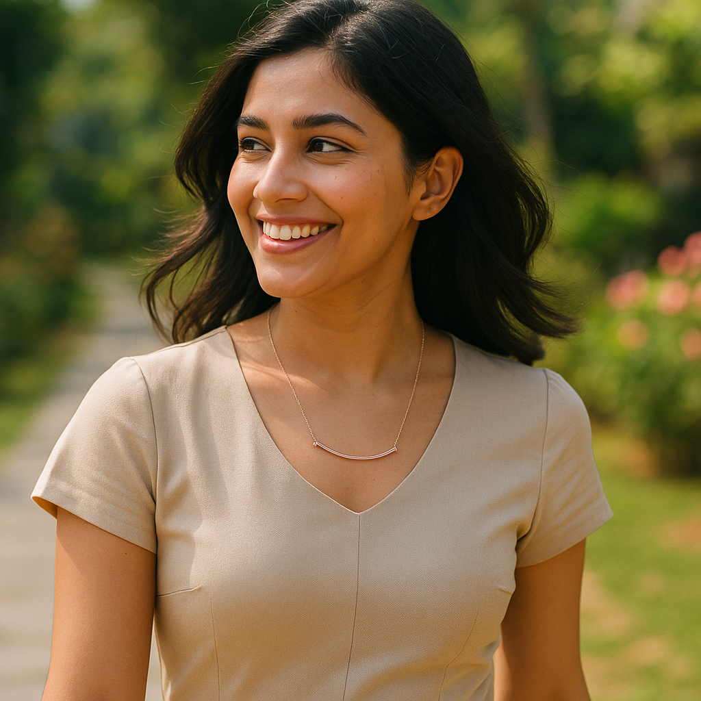 Curved bar covered in rhinestones, rose-gold chain